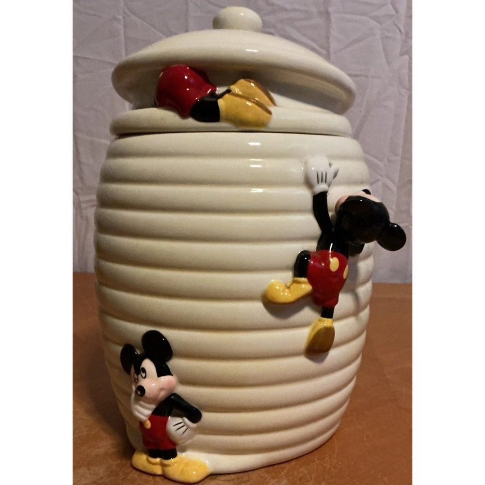 Disney Mickey Mouse Honeycomb Ceramic Cookie Jar, 10.5" Tall Cream